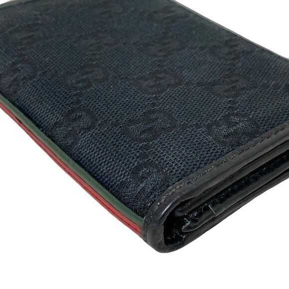 Auth GUCCI GG Pattern, Shelly (Web) 131930 Black Dark Green Red Jacquard Leather - Picture 3 of 10